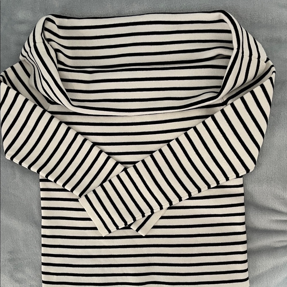 LOFT Off-the-Shoulder Black and White Striped Sweater